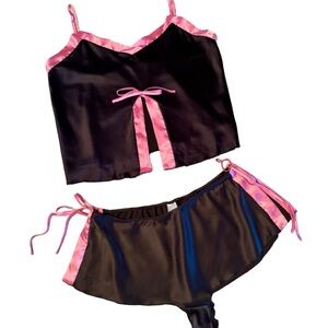 PajamaGram Black & Pink Satin camisole & short sleep set size medium